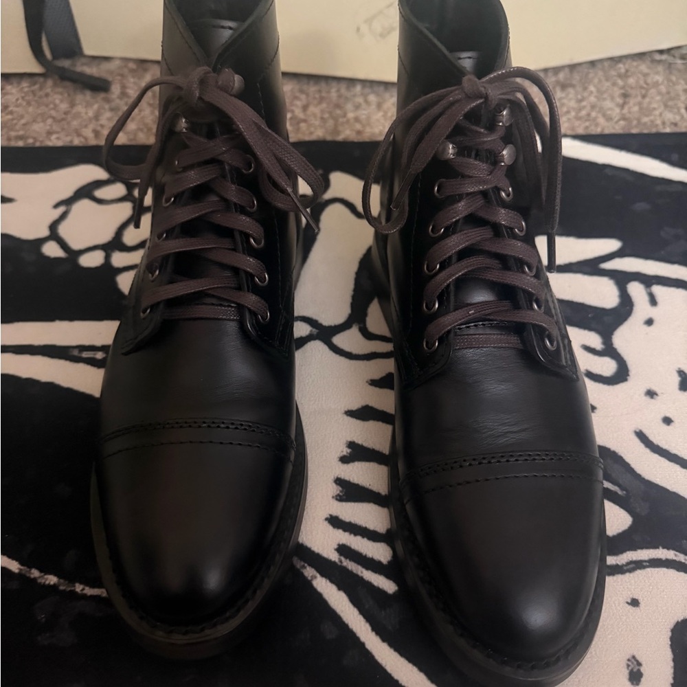 Thursday Boot Company Black Cap-Toe Lace-Up Boots with Brown Laces